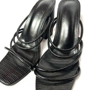 Cuccoo Black Strappy Y2K Heels Square Toe Block Heel Sandals EU 38 US 7.5